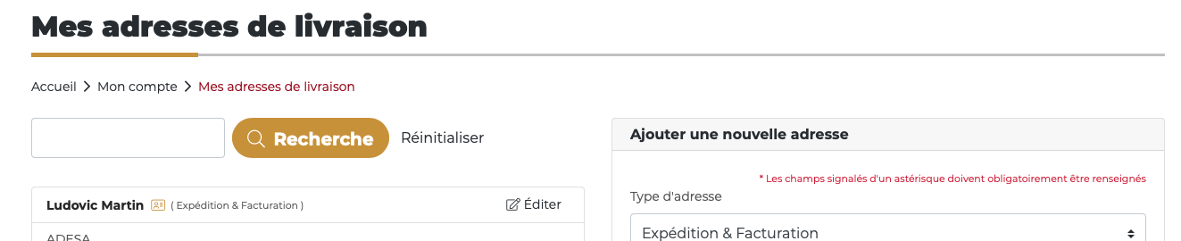 Gestion des adresses de livraison et facturation