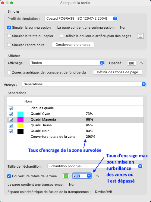 Taux d'encrage dans Adobe Acrobat Pro